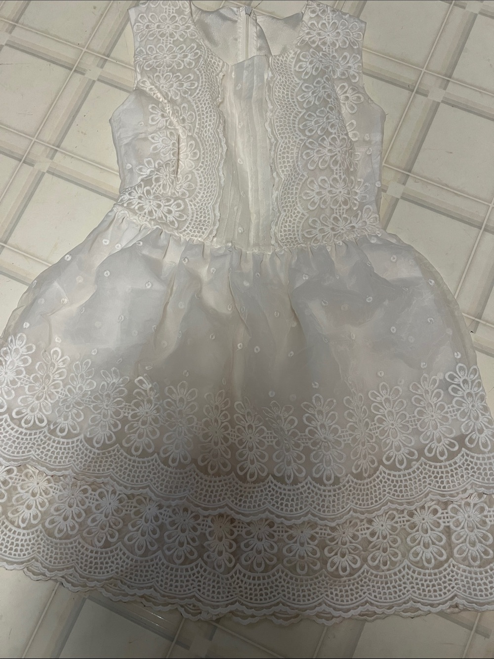 Girls White Lace Floral Formal Dress with Bow Back